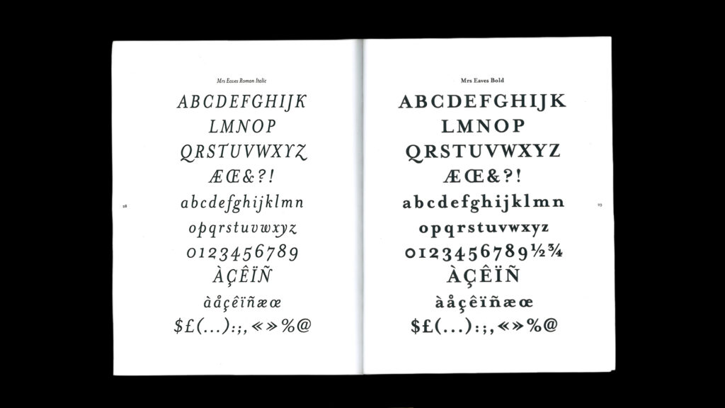 Italic et Bold de la typographie Mrs Eaves